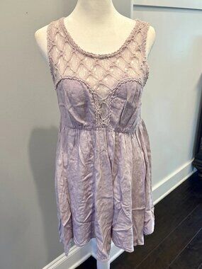 Free People Crochet Lace Trapeze Dress Mauve Size S Boho Festival